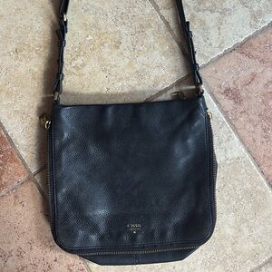 Black Leather Fossil Crossbody Bag